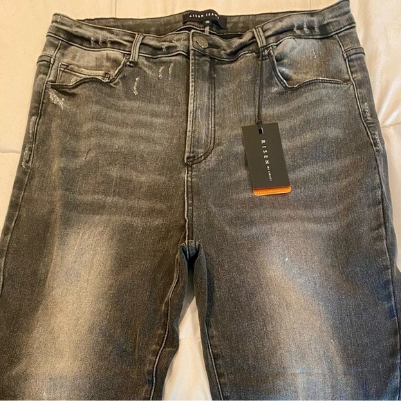 Risen High Rise & Wide Flare Jeans, Black Ombré, Size 1XL - Picture 8 of 12